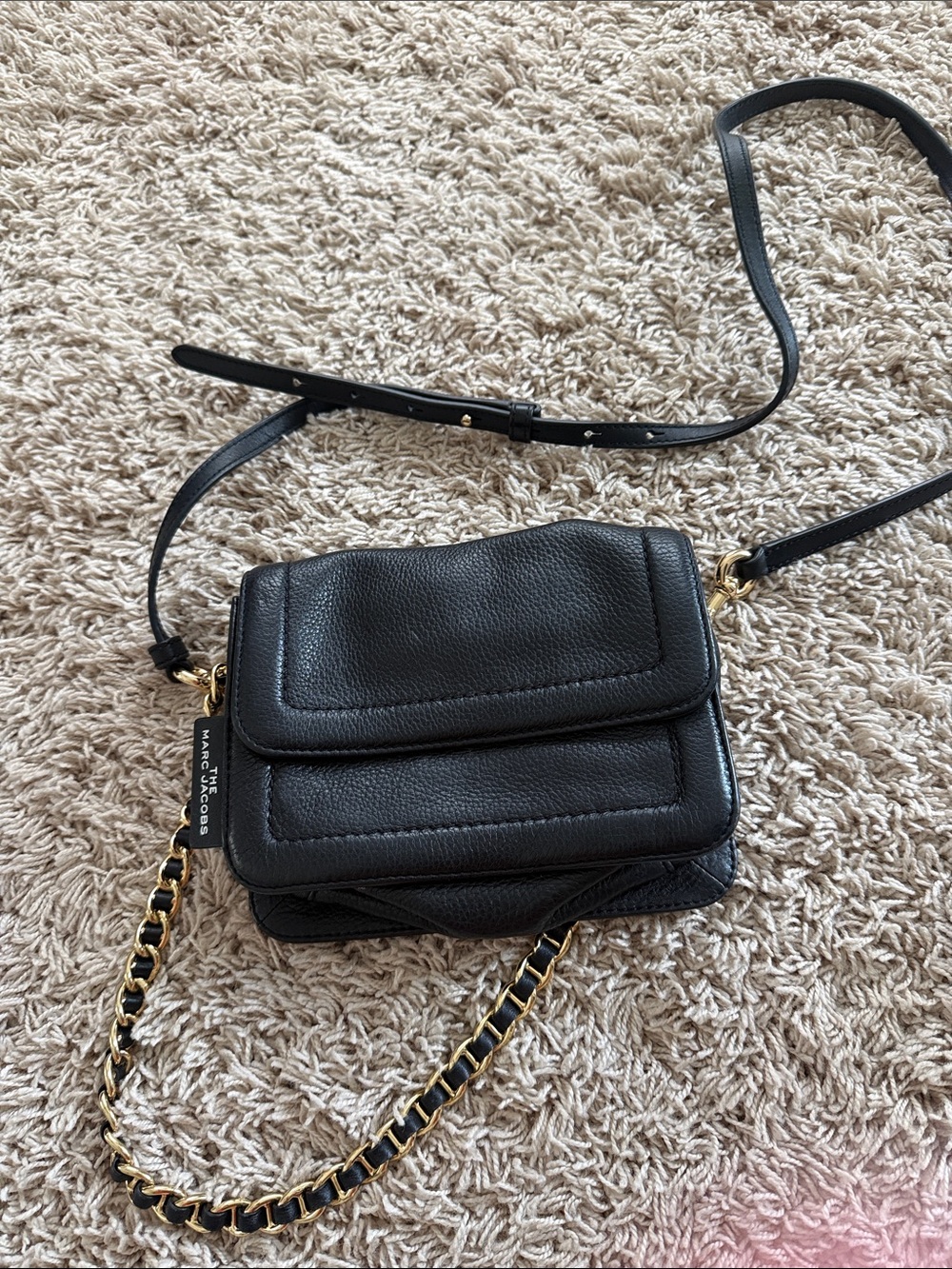 Marc Jacobs Black Pebbled Leather Chain-Accent Crossbody